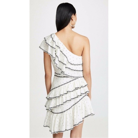 LOVE SAM Black Rose embroidered one shoulder ruffled mini dress M NEW - Picture 2 of 12